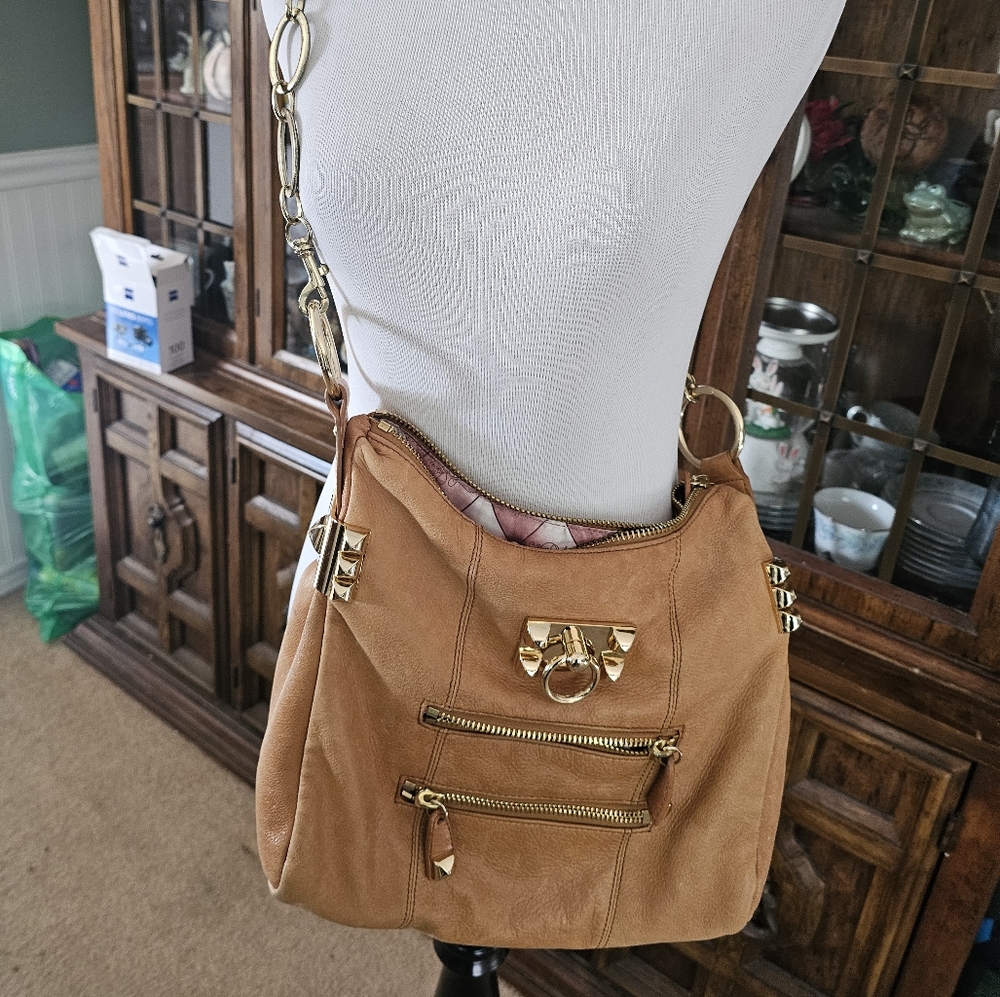 Tan Handbag with Gold Accents